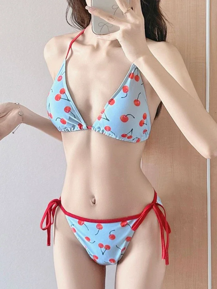 OIINAA ชุดว่ายน้ําผู้หญิงพิมพ์รูปแบบหัวใจแยกชุดว่ายน้ําตาข่าย Lace Up COVER-UPS กระโปรงฤดูร้อนเกาหลี Spice Girls ชุดบิกินี่