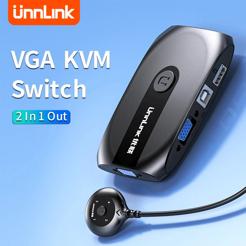

Квм-переключатель UNNLINK 1080P VGA, USB квм-переключатель, сплиттер с удлинителем для 2 ПК ноутбука, совместная печать мышей, клавиатуры, монитора