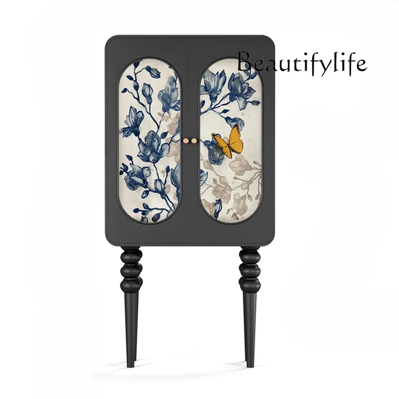 X36 American Antique Locker Living Room Bedroom Room Solid Wood High-foot Storage Cabinet Light Luxury Design Painted Locker