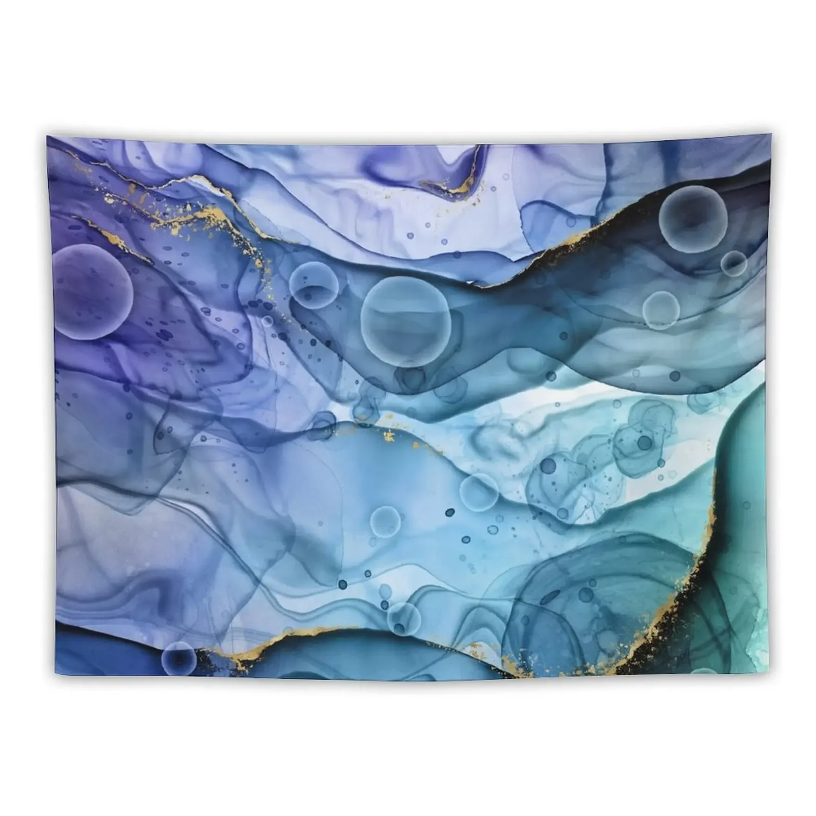 Mermaid Ink Splashes in Blue with Gold Detail Tapestry Room Decoration Aesthetic Decor For Bedroom Home Decor Aesthetic Tapestry