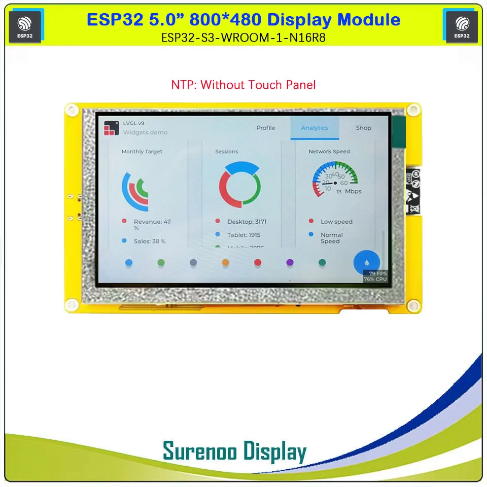 ESP32 Display 5.0" 800*480 Touch IPS LCD Display Module Screen S3-WROOM-N16R8 WIFI Bluetooth PSRAM FLASH LVGL ESP32-8048S050