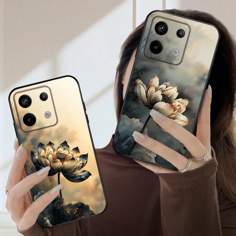 

Oil Painting Lotus For Redmi Note 9 9S 10 11 12 12S 13 Pro+ Plus 5G India 14 Pro 4G Global 14S 13C 14C silicone soft phone case
