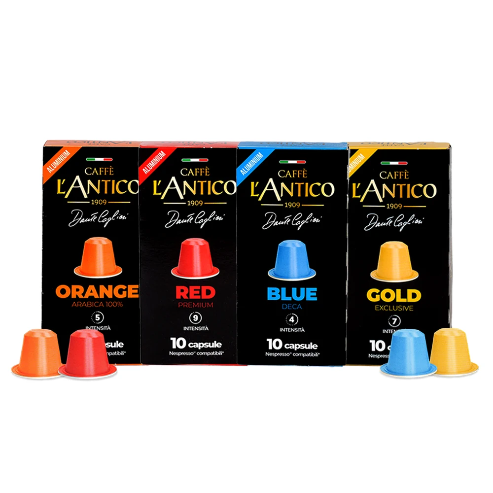 مجموعة كبسولات قهوة كافيه لانتيكو نسبرسو المتوافقة مع 4 أنواع، 10 كبسولات في كل عبوة، 4 عبوات #1