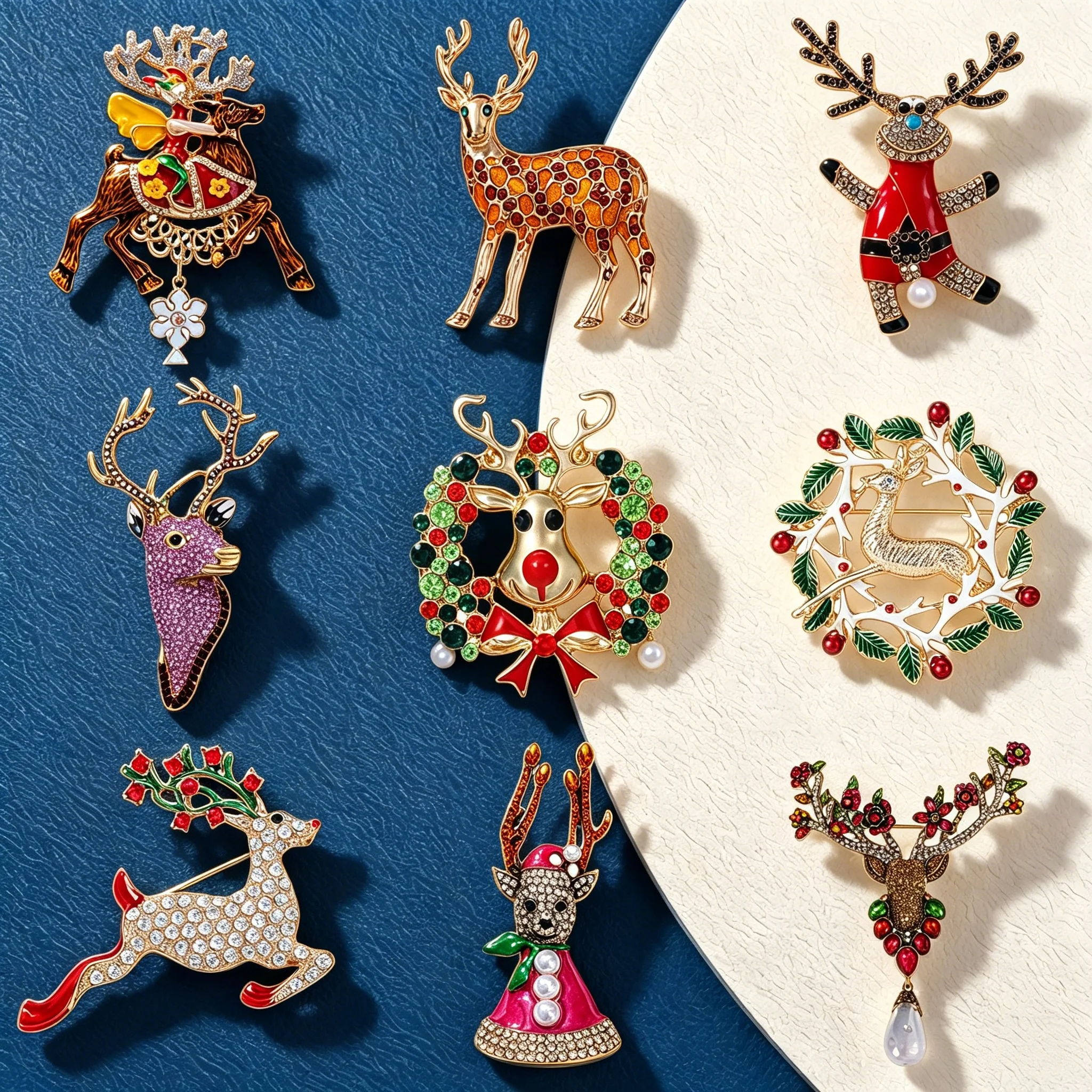 Essh&Pule Christmas Reindeer Brooch Enamel Rhinestone Deer Rudolph Lapel Pin Suit Scarf Coat Women Holiday Fashion Jewelry Gift