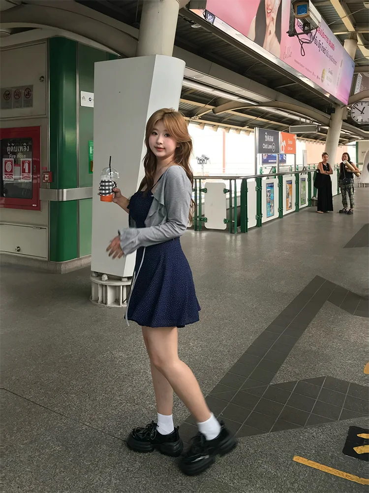 Polka Dot A-Line Dr Women's Cover up Slimming Summer Faion Set Long Sve off oulder Gingham Print Casual Outfit