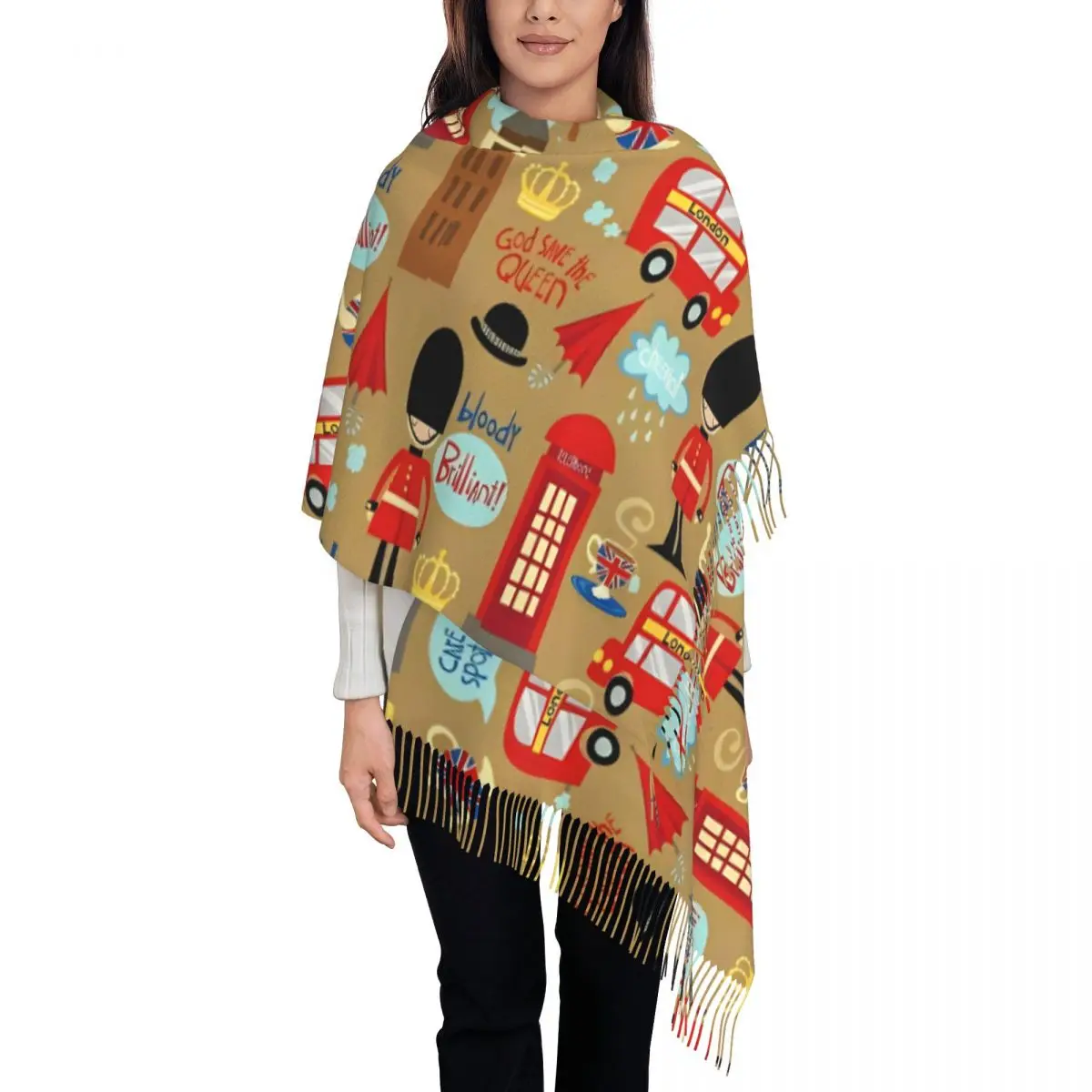 

Зачарованный лондонский шарф для женщин, зимние теплые шали из пашмины и накидка, большие шарфы с кисточкой для повседневной носки