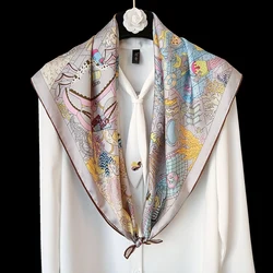 18mm Luxury 100% Real Silk Scarf Neckerchief Double-Sided Large Square Silk Shawl Foulard 35