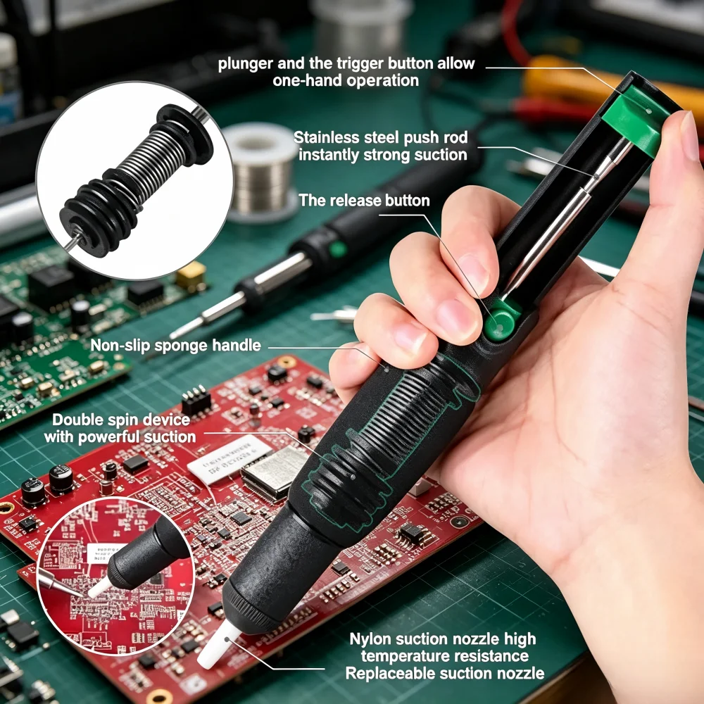 Portable Manual Desoldering Sucker Pen, Vacuum Desoldering Pump for Cleaning Solder Joints  DIY Soldering Rework Accessory Kit