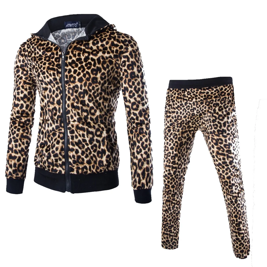 New Men\'s Casual Fashion Trend for Fall 2024 Hooded Leopard Print Hoodie Set Clothes for Men  Tracksuit Men