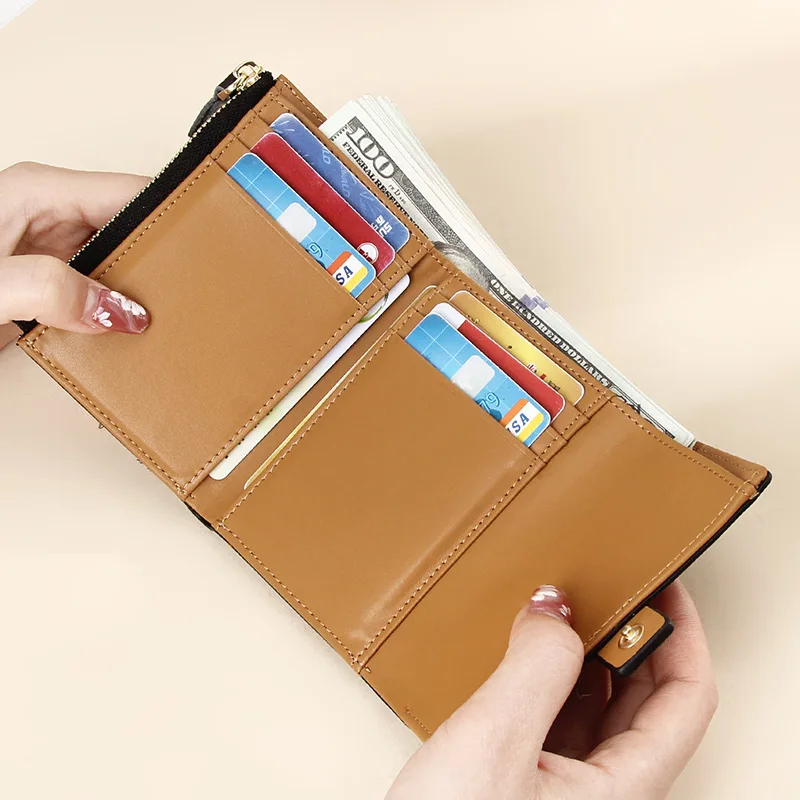 Women Short Wallet Designer Genuine Leather Purse Small Wallets Zipper Coin Pocket Trifold Card Holder Clutch Hasp Female Purse