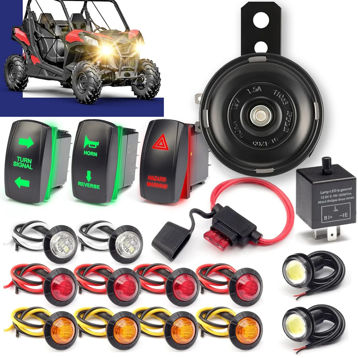 Universal ATV UTV SXS Turn Signal Street Legal Blinker Kit, Horn Turn Signals Lights Controller Switch Kit