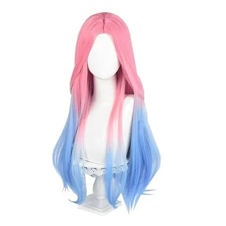 Anime Alien Stage mizi Cosplay Wig Pink Blue Gradient Wigs for Women Long Straight Hair Wig for Halloween Cosplay