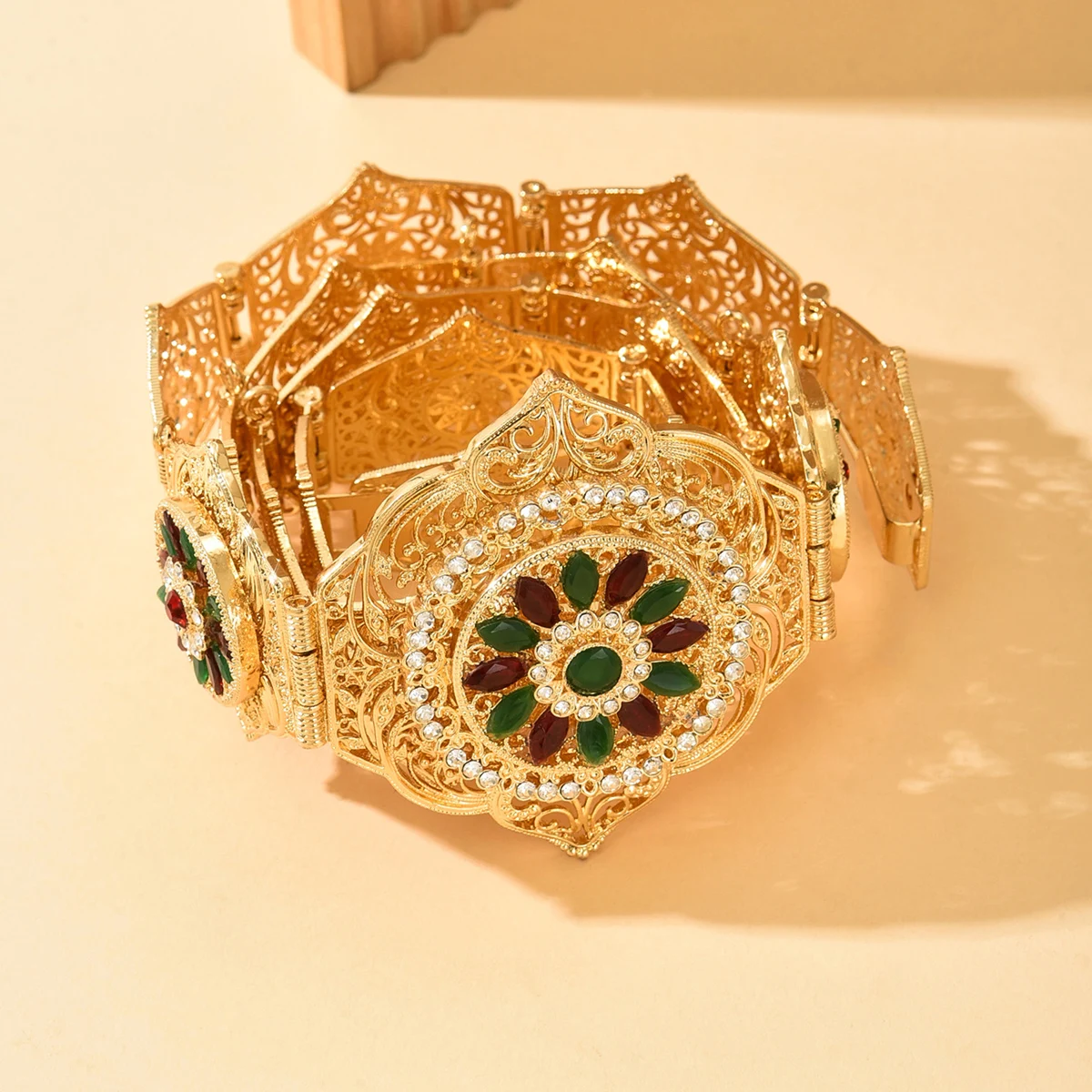 

Golden Filigree Waist Belt With Gemstone Crystal Details Exquisite Wedding Bridal Accessories For Traditional Elegant Look