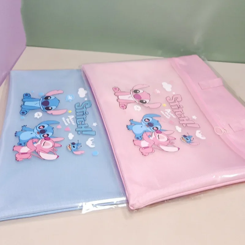 Disney Stitch Double Layer Document Bag Multifunctional Student Book Storage Bag Portable Handbags for Children Stationery Bag