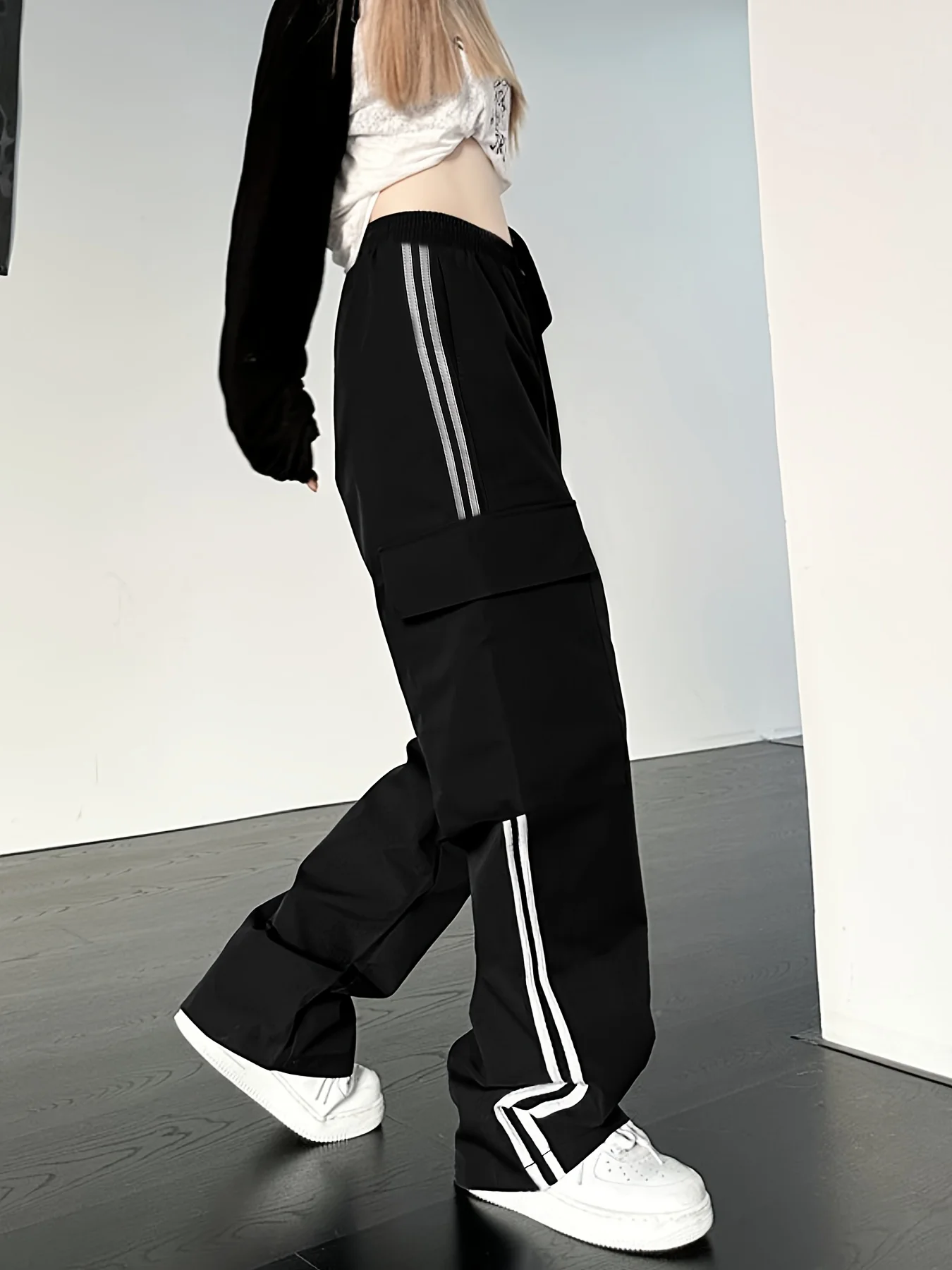 

Женские повседневные брюки с высокой талией, эластичным поясом, эффектом утяжки, двумя боковыми карманами, удобные длинные брюки для активного отдыха