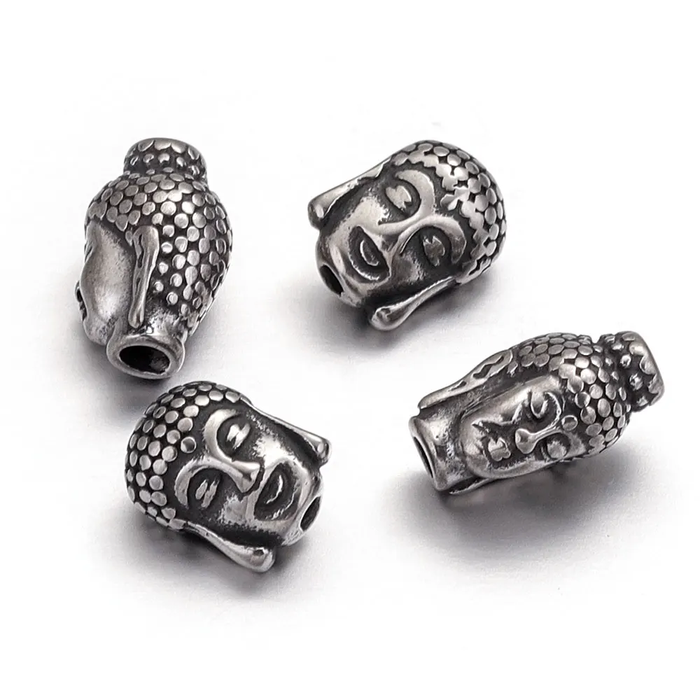 

2pcs 9*12/14mm Stainless Steel Big Hole Vintage Buddha Head Metal Charm Spacer Beads DIY Necklace Jewelry Making Supplies