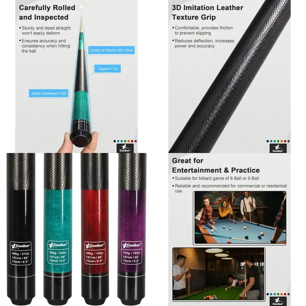 

Набор из 4 бильярдных киев с 3D-накладкой, 4 грузами и различными цветами для взрослых