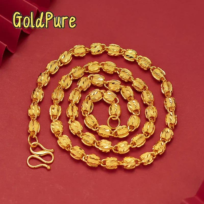 

Золотое ожерелье Goldpure Luxury 24K 9999 из чистого золота 9999 пробы, мужское, модное, с элементами из орехового дерева.