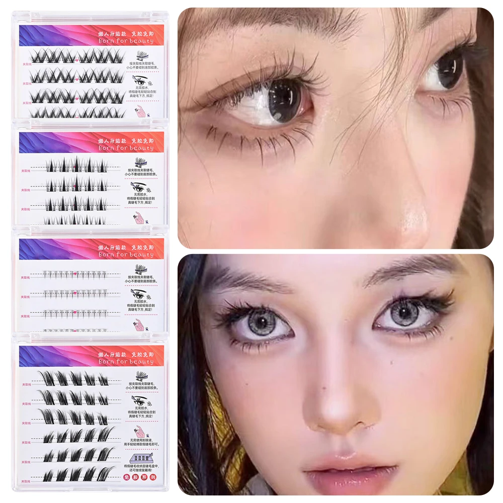 

Самоклеящиеся кластерные ресницы, клей не требуется, сегментированные ресницы естественного вида, многоразовые накладные ресницы ручной работы без клея