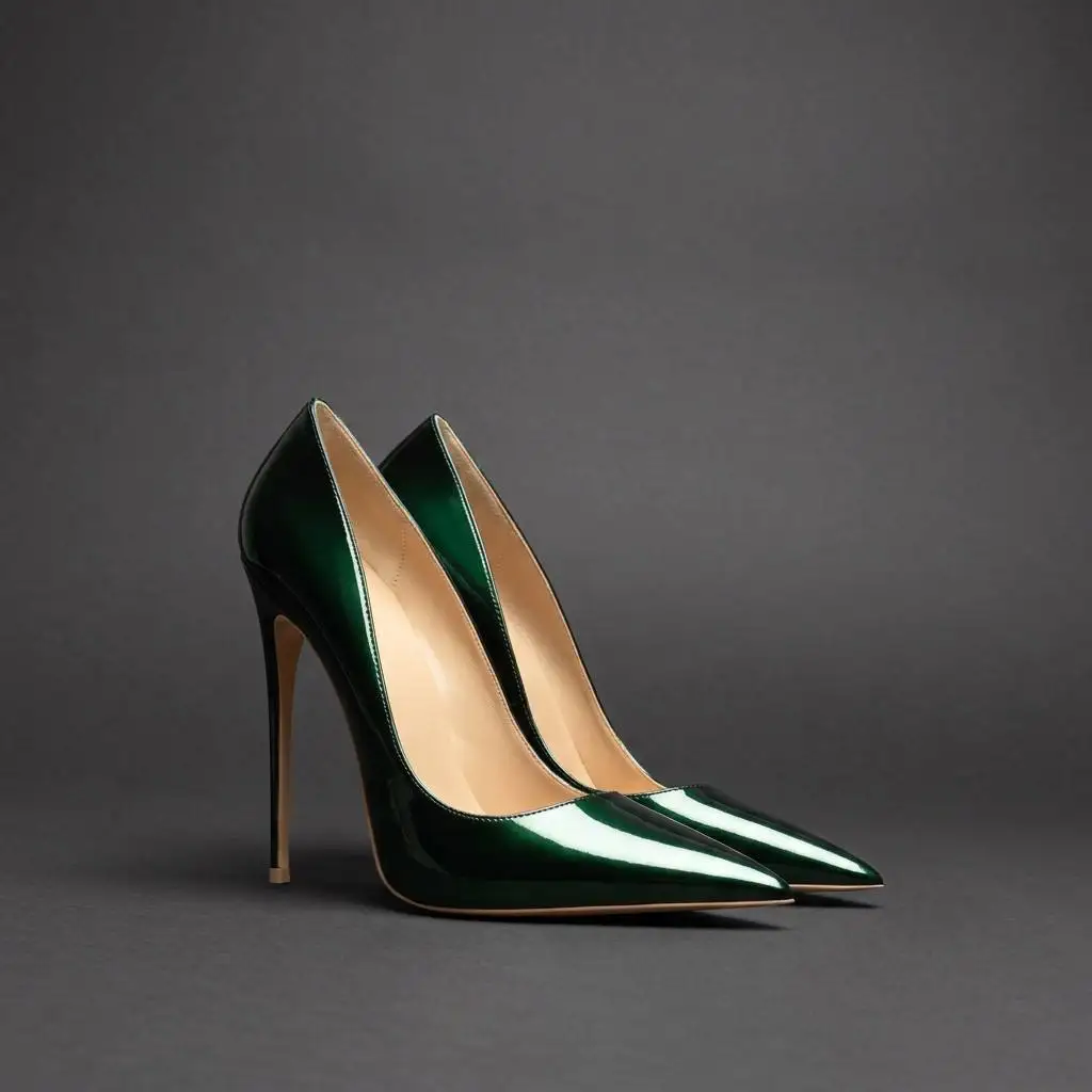 2026 Elegant Women's High-Heeled Single Shoes Fashion Emerald Pumps, Pointed Toe Stiletto Versatile Patent Leather #TY-XEG9