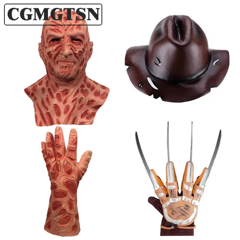 CGMGTSN Halloween Horror Masker Freddy Krueger Killer Masker Cosplay Handschoenen Angstaanjagende Hoed Mannen Kostuums Volledige Hoofd Latex Masker Maskers P