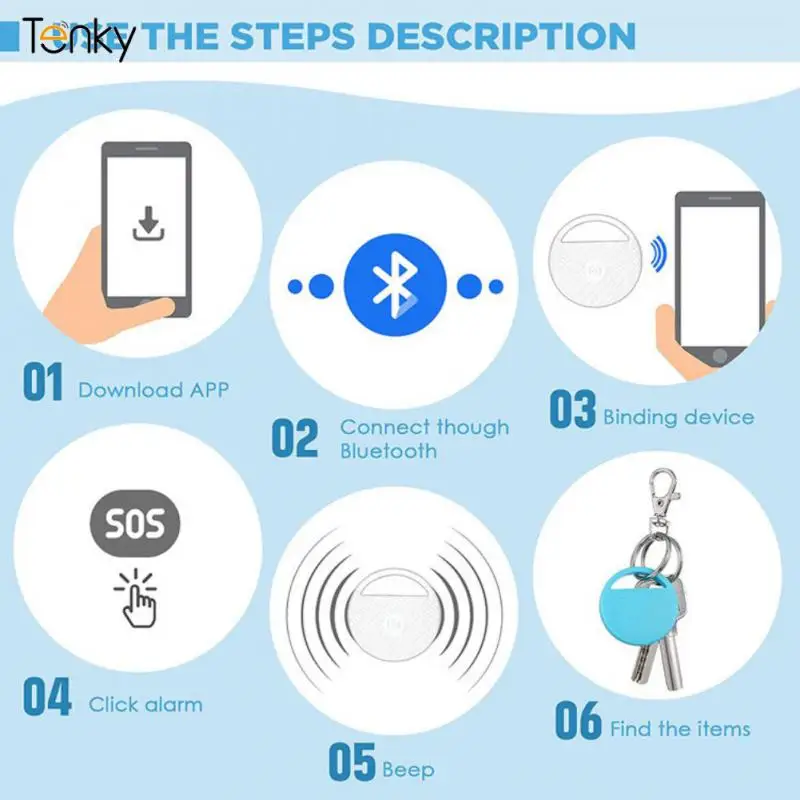 Circular sem fio Two-Way Alarm Finder, Dispositivo Anti-Dropping, Crianças Wallet Key, Rastreador compatível com Bluetooth