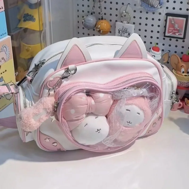 MBTI-Sac à dos transparent chat mignon pour femme, sacs à dos roses, style collège, mode décontractée, Lolita, Jk Kawaii, luxe féminin, Ita Bag