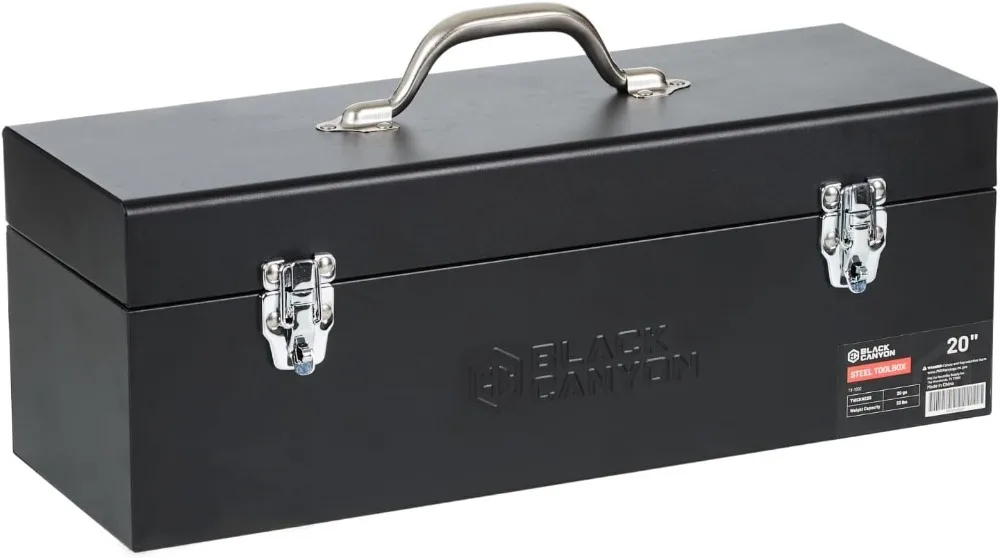 20 Inch Steel Tool Box, Carbon Steel, Portable & Padlockable, Durable for Trailer, Mechanic, DIY-ers, Car Toolbox, Workshops