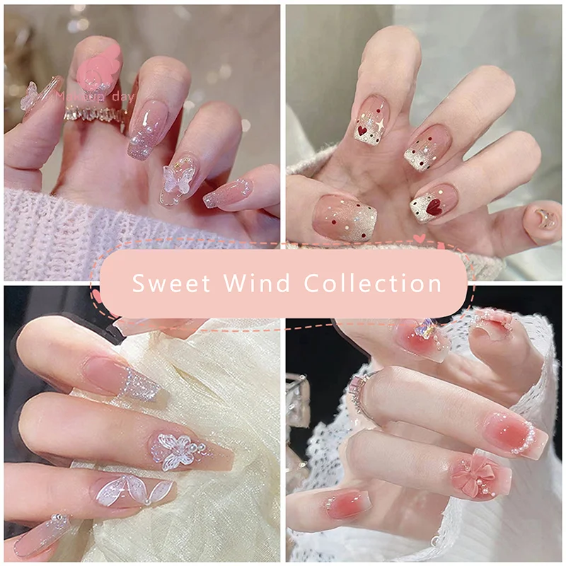 

24Ps/Set Kids Fun Cute Wearing False Nails Fresh Bright Removable Press On Nail Tips Full Cover French Acrylic Fake Nails