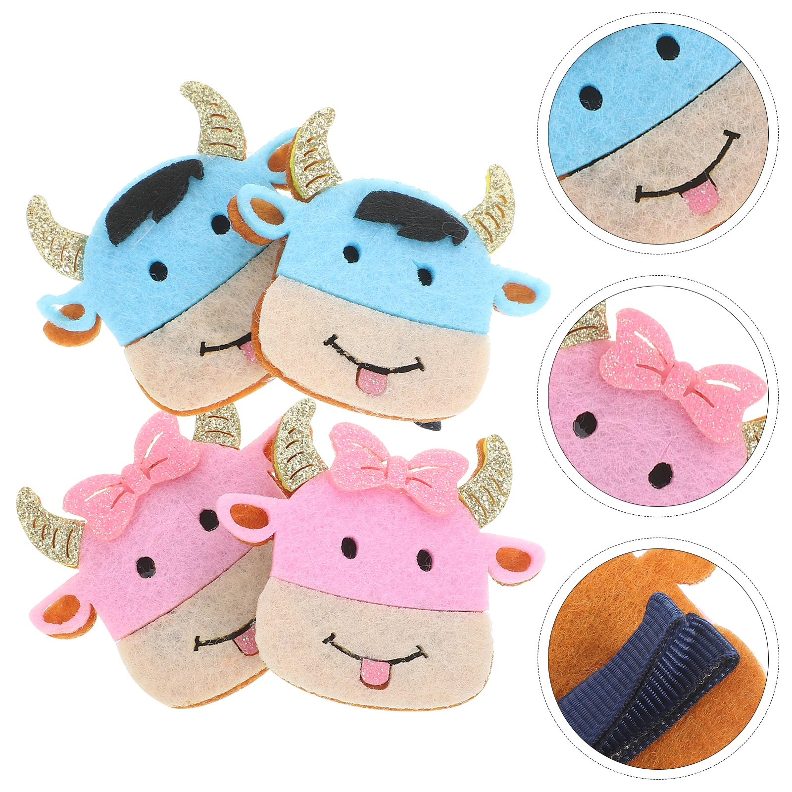 

4pcs New Year Cow Pattern Hairpins Children Hair Clips Decorative Band Clips Festival Kid Headdress Cartoon Hair Accessory Party