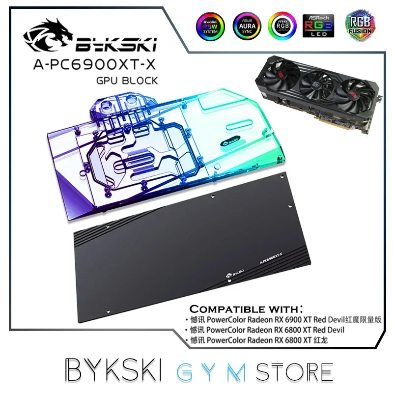 Bykski RX 6900XT GPU bloque de agua para Powercolor RX 6900XT 6800XT Red Devil/Red Dragon, enfriador de líquido VGA A-PC6900XT-X