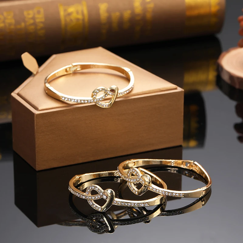Wholesale custom luxury gold plated zircon stone bangle arabic style bangle jewelry 2pcs/set