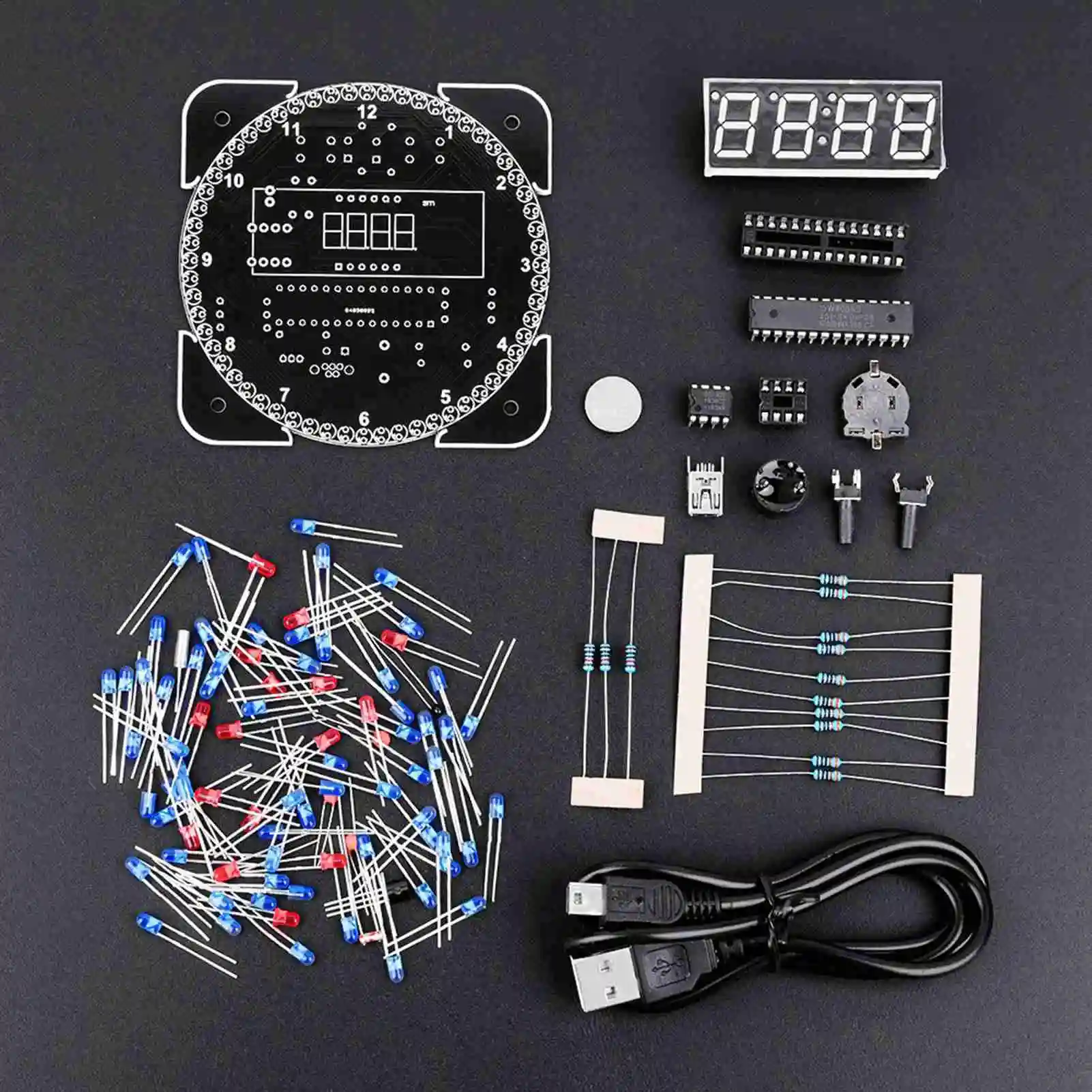 MultiFunction Light Control Rotation Digital LED Electronic Temperature Clock Kit Suite Easy Assembly for DIY Electronic Project