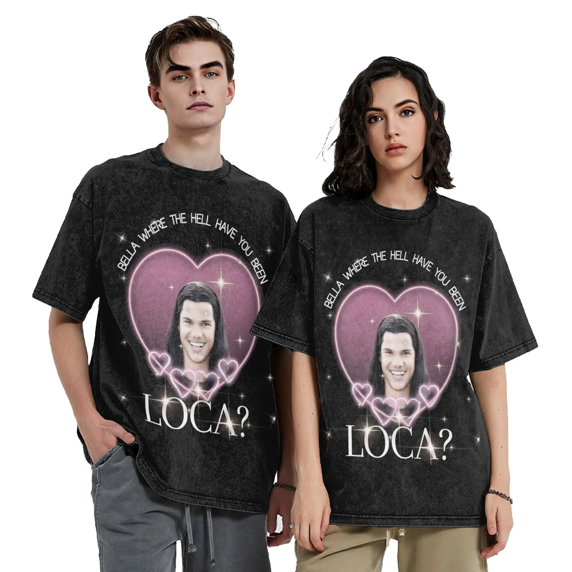 Washed T Shirts Romance Wolves Twilight Jacob Black Hip Hop Vintage T-Shirts Oversize  Streetwear 100% Cotton Tee Shirt for Men