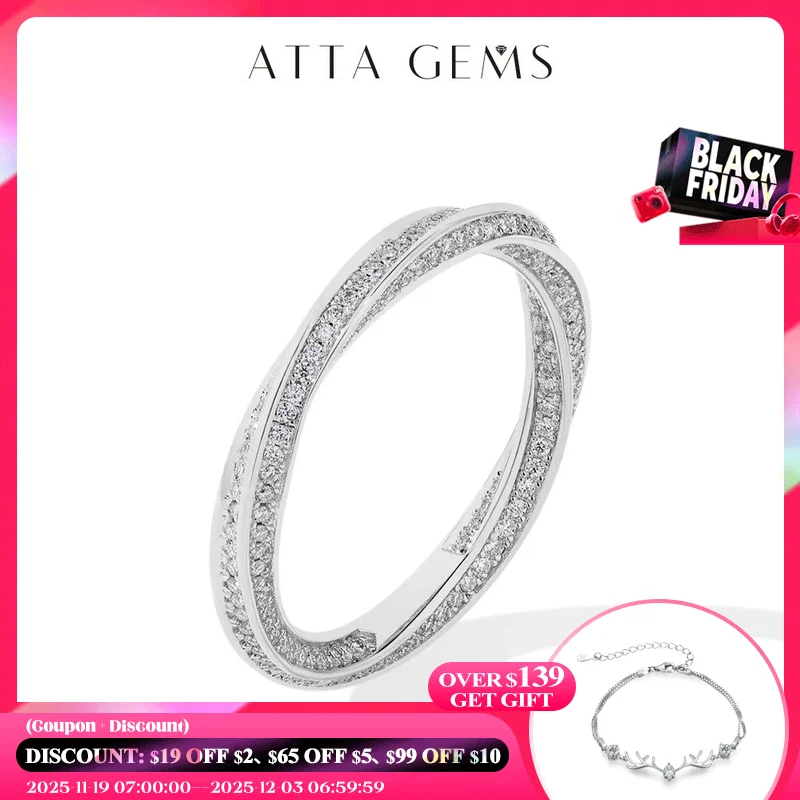 

ATTAGEMS S925 Серебро 18 К Позолоченные Кольца Муассанит D Цвет VVS1 Lab Diamond Helix Eternity Band Свадебные Украшения для Женщин Мужчин
