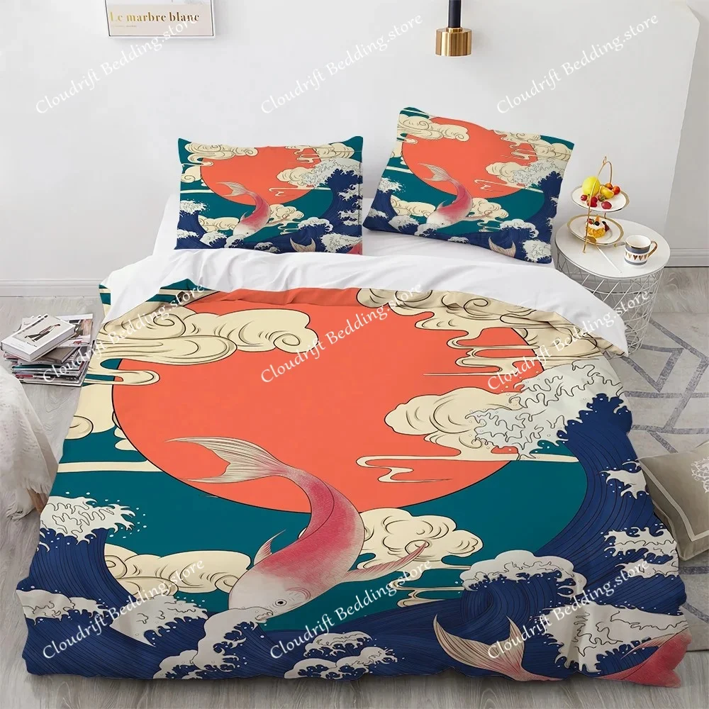 

Japanese-Style Crane Duvet Cover Set Queen Size Cherry Blossoms Bedding Set Women Girls Japanese Traditional Quilt Cover