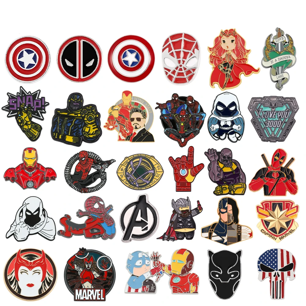 Movie Avengers Iron Man Scarlet Witch Button Brooch Superhero Captain America Enamel Lapel Pin Trend Spiderman Badge