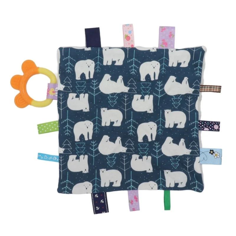 

Детское одеяло-плед для объятий, успокаивающее, сенсорное, мягкое, плюшевое, с разноцветными бирками, без запаха, с прорезывателем, для младенцев и новорожденных, тип 4