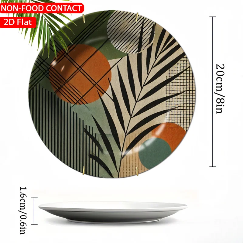 1pc Elegant Ceramic Decorative Plate-Mid Century Abstract Leaf Pattern Green Theme Design Non-food Contact, Home Desk