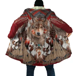 HX Winter Cloak American Indian Wolf Dream Catcher 3D Printed Hooded Cape for Men Windproof Fleece Cape Hooded Blanket Dropship