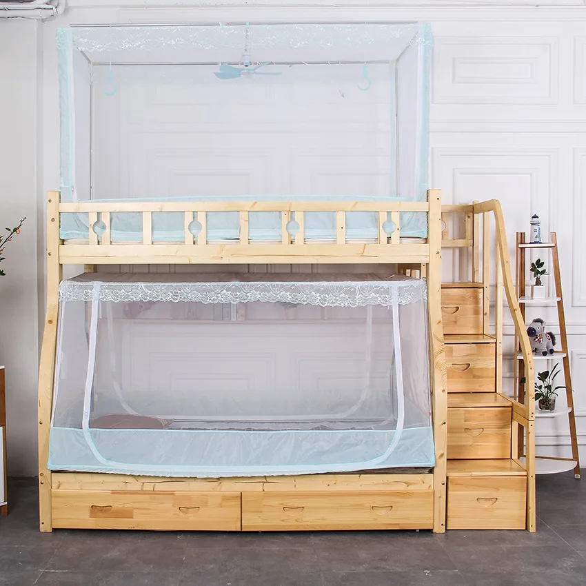 Bed Curtain with Mosquito Net, Child Cabinet, Double, Height, Zipper, Upper and Lower Bed Bracket