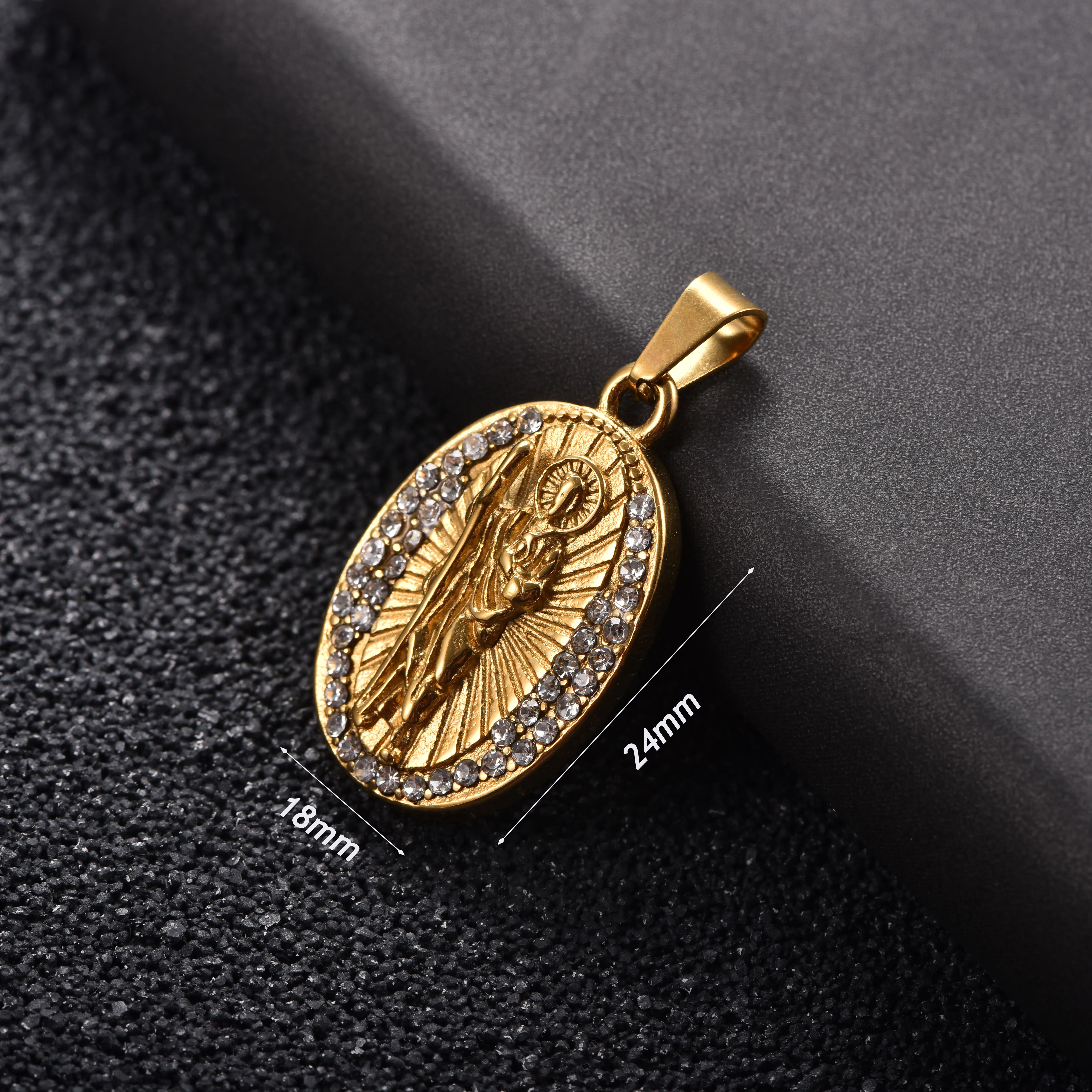 18K vergoldeter Edelstahl Religiöser Medaillen-Anhänger Glaubensamulett Schmuckgeschenk – Detail 2