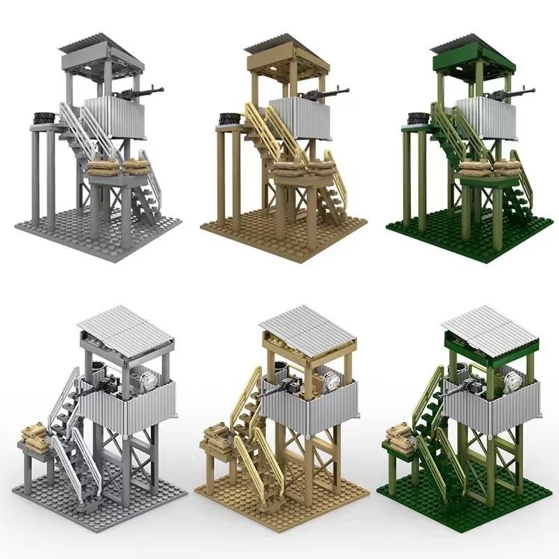 Military Scene Observation Tower MOC Building Block Base Post Fortress Boy Assembly Model Toys Small Particle Bricks Parts Gifts
