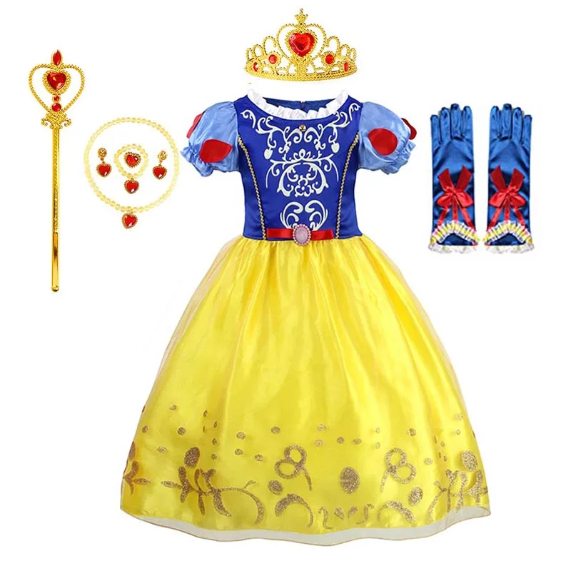 فستان ديزني برينسيس رابونزيل بيل سنو وايت للفتيات، زي ملكة الثلج إلسا، ملابس كرنفال للأطفال لأعياد الميلاد #3