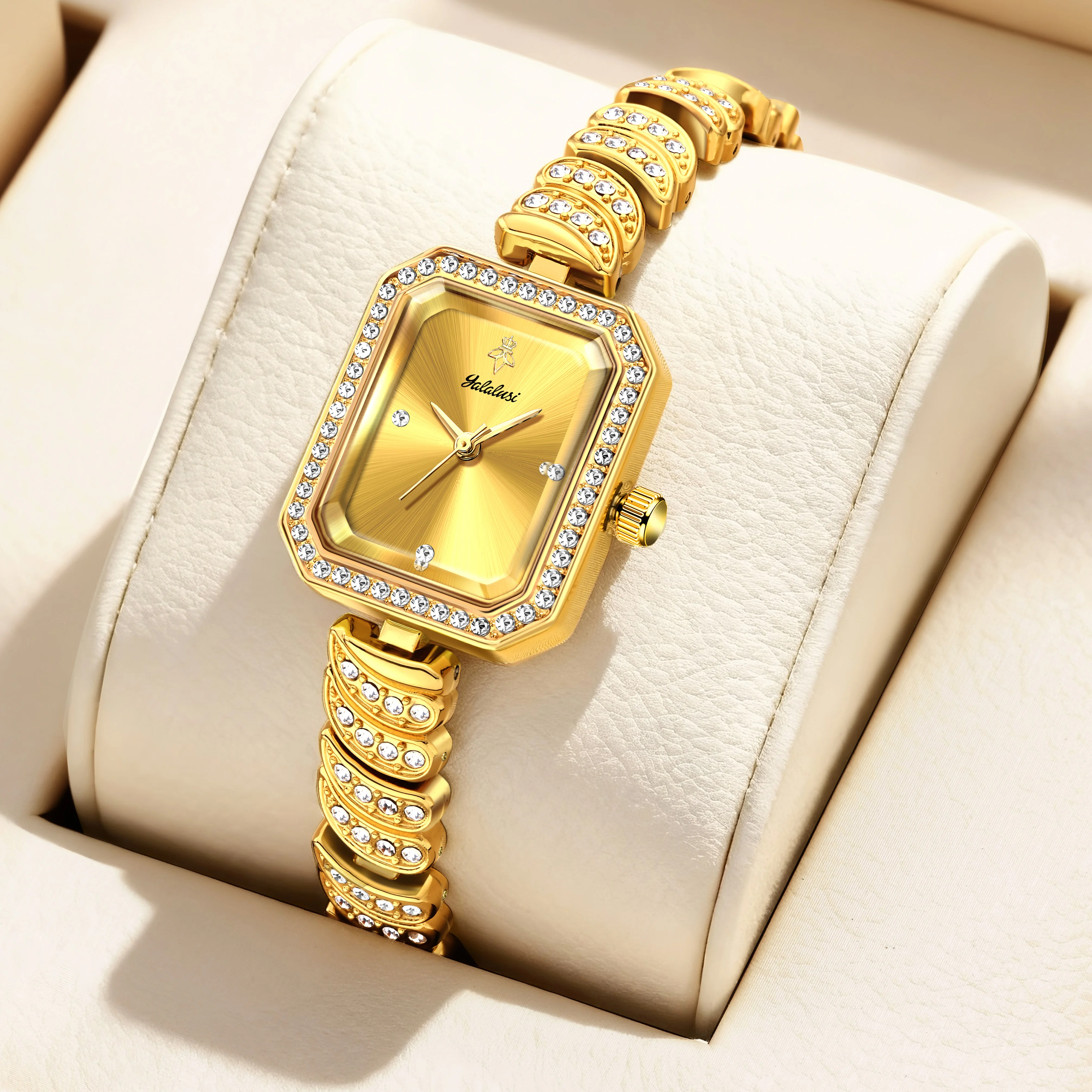 YaLaLuSi Fashionable Women’s Minimalist Diamond-Set Square Watch: An Elegant Quartz Timepiece and Gift Reloj