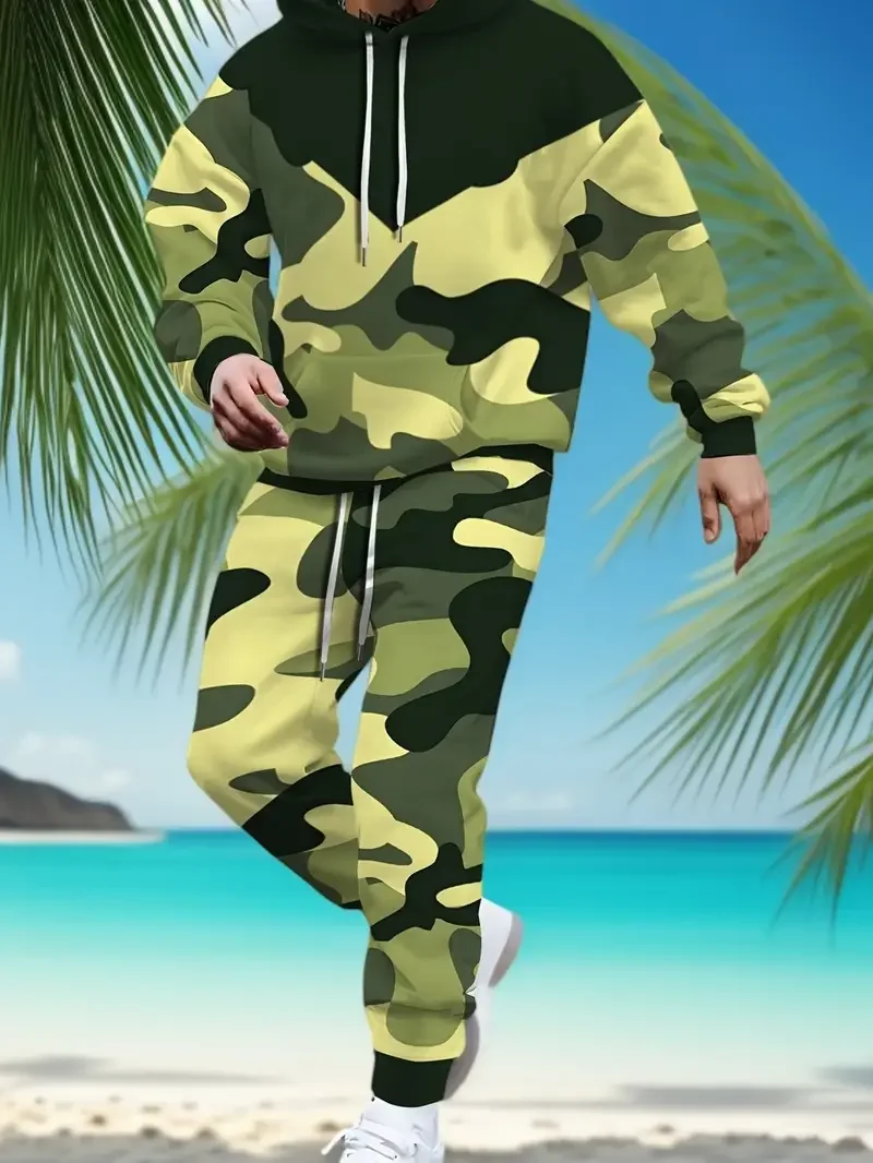 

Мужской костюм с капюшоном, лоскутные брюки с 3D принтом, комплекты из 2 предметов, уличная одежда, повседневный простой спортивный костюм, пуловер с длинными рукавами, костюмы