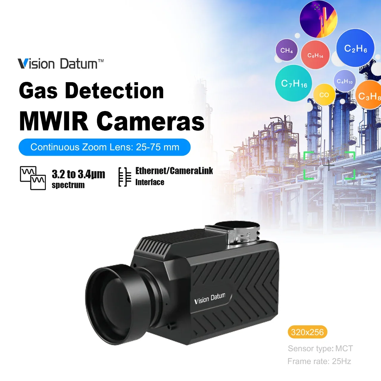 320x256 25kHz Reliable Hydrocarbon MWIR CO Gas Detection OGI Cameras for Pipeline Inspection Vision Datum