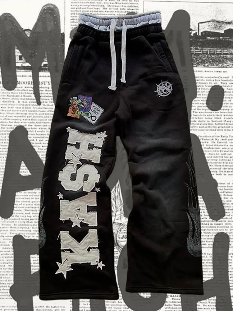 

Y2K Новые спортивные брюки с двойной талией, унисекс, Харадзюку, ретро-стиль, буквенный узор, вышивка, готические прямые повседневные брюки