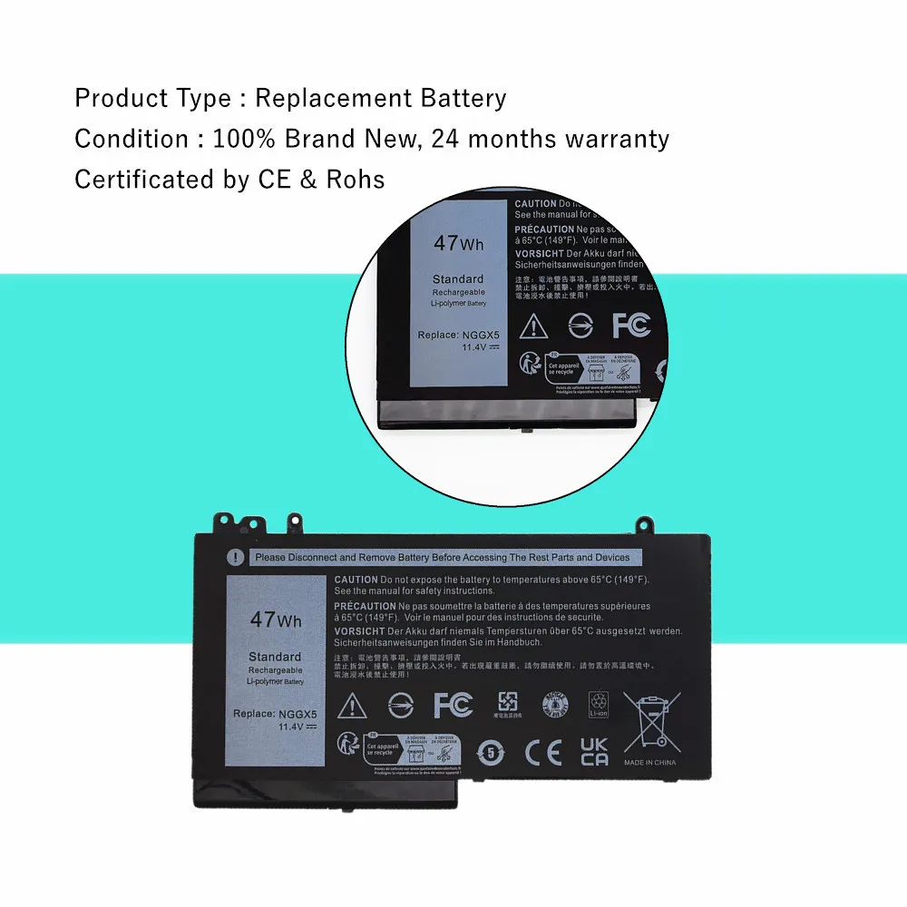 Laptop Battery For Dell NGGX5 Latitude E5470 E5570 Series For Precision 3510 11.4V 47WH