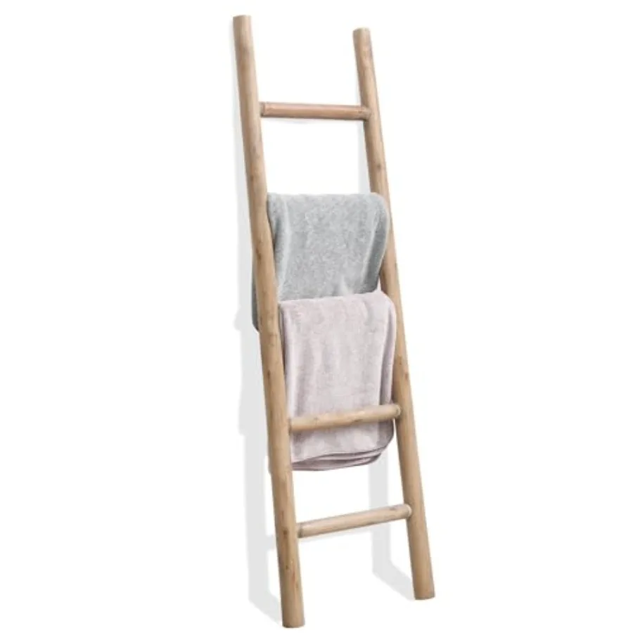 

Living Room Decorative Wall Leaning Blanket Ladder for Quilt Display, Brown Rustic Wood Towel Rack for Bathroom, 57in Farmhouse